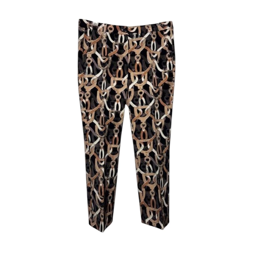 LUISA CERANO‎ Classic Chain Stirrup Print Cropped Pants Trousers Size 10